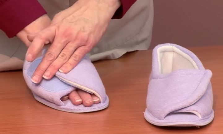 Checking the comfortability of the slippers for elderly