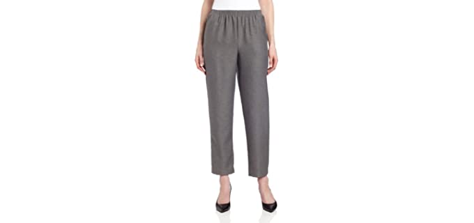 Alfred Dunner Women's Pull-On Style All Around Elastic Waist Polyester Cropped Missy Pants, Grey, 14