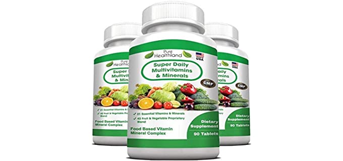 Food Based Super Daily Multivitamin Supplement Non GMO Tablets Best for Adult Men Women Seniors with 42 Natural Fruits Vegetables Blend, 21 Essential Vitamins Minerals. 90 Tablets. 3 Bottles
