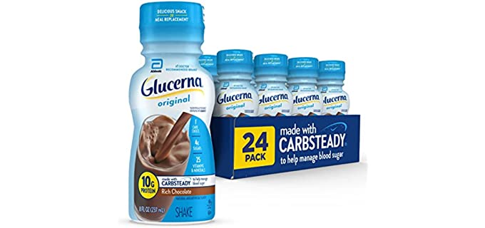 Glucerna Nutritional Shake, Diabetic Drink to Support Blood Sugar Management, 10g Protein, 180 Calories, Rich Chocolate, 8-fl-oz Bottle, 24 Count