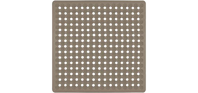 Gorilla Grip Patented Shower Stall Mat, 21x21, Machine Washable, Square Bathroom Bath Tub Mats for Stand up Showers and Small Bathtubs, Drain Holes Keep Floor Clean, Suction Cups, Beige Opaque