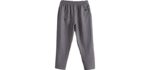 Minibee Women's Elastic Waist Casual Crop Linen Pull On Pants Gray L