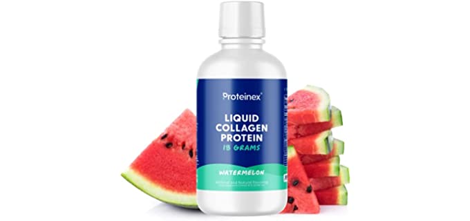 Proteinex Liquid Hydrolyzed Protein Supports Muscle and Joints Recovery - Liquid Collagen for Women and Men for Healthy Skin, Hair and Nails - No Carbs Ready to Drink Protein Drink (Watermelon)