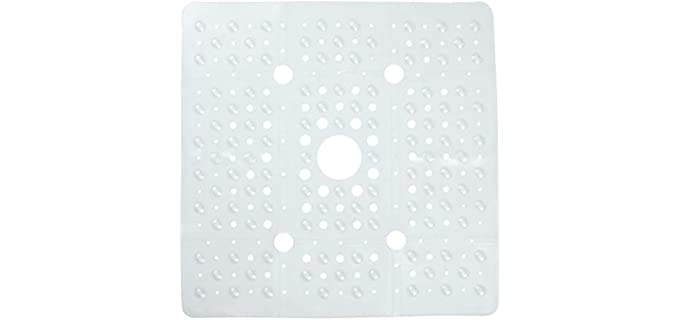SlipX Solutions Accu-Fit 27 Inch Square Shower Mat | Extra Large Non-Slip Stall Mat for Elderly & Kids Bathroom | Drain Holes, Strong Suction Cups, Machine Washable | XL Clear