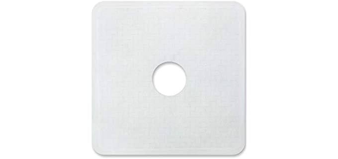 Templeton Home Square Shower Stall Mat, Center Cut Hole, Non Slip Texture, Suction Cups