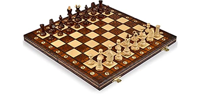 Wegiel Handmade Junior European International Chess Set - 16 Inch Folding Wooden Board & Pieces
