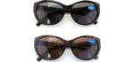 2 Pairs Women Bifocal Reading Sunglasses Reader Glasses Cateye Vintage Jackie Oval (1 Black 1 Tortoise, 3.00)