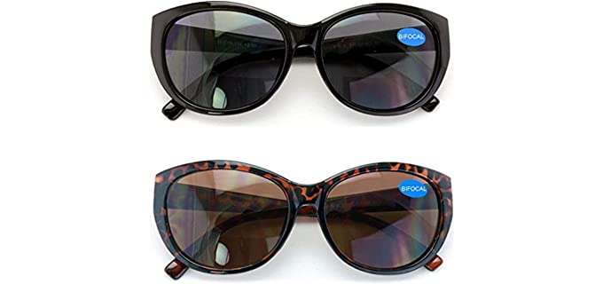 2 Pairs Women Bifocal Reading Sunglasses Reader Glasses Cateye Vintage Jackie Oval (1 Black 1 Tortoise, 3.00)