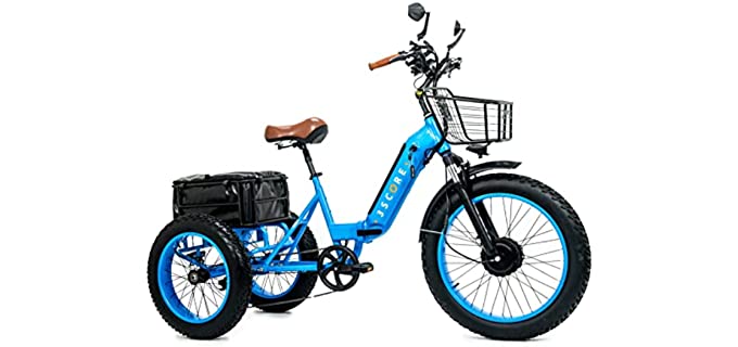 3SCORE Electric Fat Trike 750W Motor and 48V Lithium Rechargeable Battery - Etrike 24 Inch Fat Tire - Foldable Electric Cruiser Tricycle (Electric Blue, Fat Tire E-Trike)