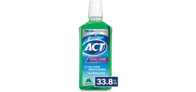ACT Total Care Zero Alcohol Anticavity Fluoride Mouthwash, Fresh Mint, 33.8 Ounce