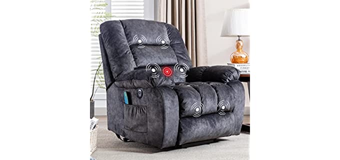 ANJ Big Power Lift Recliner Chair Wide Electric Massage Recliners for Elderly Fabric Living Room Overstuffed Reclining Chair for Adults with Heated Vibration, USB Ports, Massage Remote Control Grey