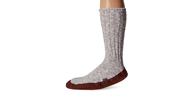Acorn Unisex-Adult Original Slipper Sock, Flexible Cloud Cushion Footbed with a Mid-Calf Sock and Suede Sole, Light Grey Cotton Twist, 2X-Small