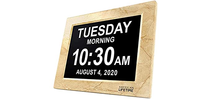 American Lifetime, Newest Version, Day Clock Extra Large Impaired Vision Digital Clock with Battery Backup and 5 Alarm Options, Beige