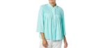AmeriMark Women's Terry Knit Bed Jacket Button Down Front with Waffle Weave Yoke Aqua XL
