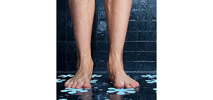AmeriLuck 24 pcs Textured Shower Treads Non-Slip Stickers, Bath Safety Tub Adhesive Decals, Waterproof, Traction Enhancing Strips with Scraper, 3.15