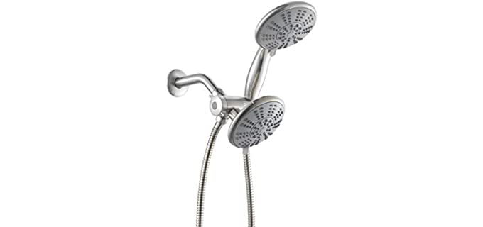Ana Bath 5-Inch Anti-Clog High Pressure LARGE Dual Shower Head with Handheld Spray - 5 Unique Spray Modes/BRASS CONNECTOR/5 Ft Stainless Steel Hose/Spot Resist Brushed Nickel