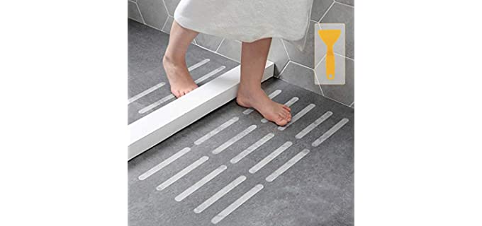 Anti Non Slip Shower Treads Stickers, Safety Bathtub Non Slip Stickers, Anti Skid Tape for Shower, Tub,Steps, Floor-Strength Adhesive Grip Appliques for Baby, Senior,Adult 8x0.8In (48pcs)