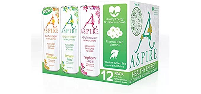 Aspire Healthy Energy Drink Variety Pack - No Calories, Carbs and Zero Sugar / Contains Natural Caffeine, Vitamins B & C / By Gourmet Kitchn (12 oz., 12 pk.) 1 - Packs (Total 12)