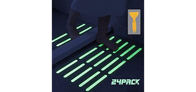 Bathtub Non Slip Stickers Luminous Shower Mats for Showers Anti Slip Bath Tub Stickers with Scraper,Adhesive Showers Treads Slip Strip for Bath,Boats,Stairs,Swimming Pools,Health Clubs-24 Pcs