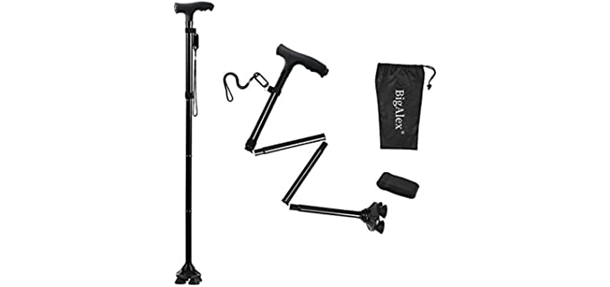 BigAlex Folding Walking Cane with LED Light,Adjustable & Portable Walking Stick, Lightweight,Collapsible with Carrying Bag for Men/Woman（Large）