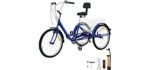 Bkisy Tricycle Adult 26'' 7-Speed 3 Wheel Bikes for Adults Three Wheel Bike for Adults Adult Trike Adult Folding Tricycle Foldable Adult Tricycle 3 Wheel Bike Trike for Adults (Blue)
