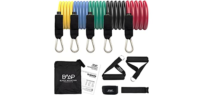 Black Mountain Products Resistance Band Set with Door Anchor, Ankle Strap, Exercise Chart, and Carrying Case