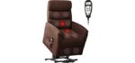Bonzy Home Remote Control Recliner Chair with Vibration Massage and Heat - Electric Powered Lift Recliner Chair - Home Theater Seating - Bedroom & Living Room Chair Recliner Sofa for Elderly (Brown)
