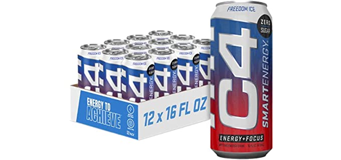 C4 Smart Energy Drink - Sugar Free Performance Fuel & Nootropic Brain Booster, Coffee Substitute or Alternative | Freedom Ice 16 Oz - 12 Pack
