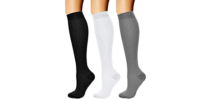 CHARMKING Compression Socks for Women & Men Circulation (3 Pairs) 15-20 mmHg is Best Athletic for Running, Flight Travel, Support, Cycling, Pregnant - Boost Performance, Durability (L/XL,Multi 03)