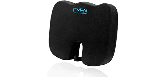 CYLEN Home-Memory Foam Bamboo Charcoal Infused Ventilated Orthopedic Seat Cushion for Car and Wheel Chair - Washable & Breathable Cover (Black)