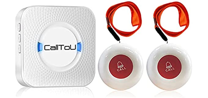 CallToU Elderly Monitoring Call Button Wireless Caregiver Pager Smart Senior System with Light Personal Buzzer Alarm 2 Portable Transmitters 1 Plugin Receiver