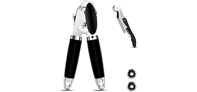 Can Opener Manual,[2020 Upgrade]OVOOR 3-IN-1 Stainless Steel Hand Held Can Opener with Smooth Edge Large Knob for Beer/Tin/Bottle,Ergonomic Anti Slip Grip Handle for Senior with Arthritis