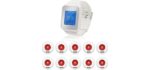 Caregiver Wrist Pager Call Button for Senior Safety Panic Button for Elderly Smart Personal Alarm Alert Pager Watch 1 Wrist Pager(Vibration + Sound+Time) 10 Waterproof SOS Call Buttons