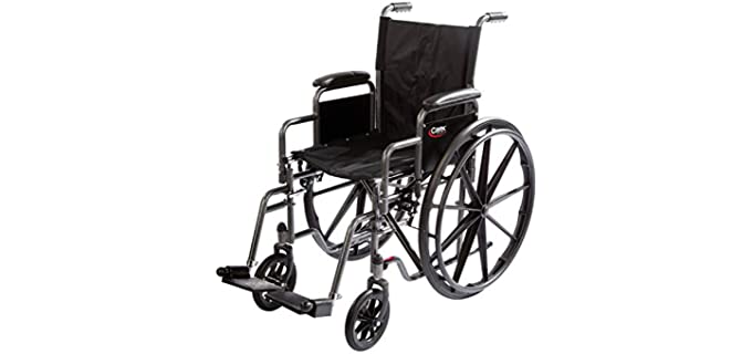 Carex Wheelchair with Large 18” Padded Seat - Wheel Chair with Adjustable and Removable Swing-Away Footrests - Folding Chair for Compact Storage, 250lb Capacity, Black