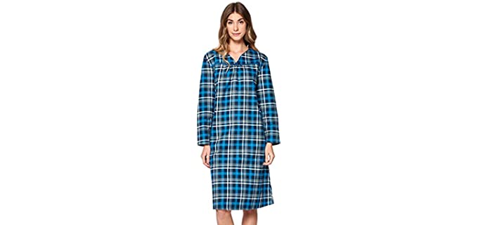Casual Nights Women's Flannel Plaid Long Sleeve Sleepwear Nightgown - Navy - Large