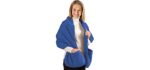 Collections Cozy Fleece Wrap Shawl With Large Front Pockets - Keeps Hands and Shoulders Warm During Cold Winter Season , Royal Blue ,66