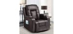 Comhoma PU Leather Recliner Chair Modern Rocker with Heated Massage Ergonomic Lounge 360 Degree Swivel Single Sofa Seat with Drink Holders Living Room Chair (Brown)