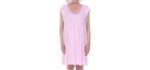 DIGNITY PAJAMAS Womens Cotton Cap Sleeve Adaptive Open Back Patient Nightgown with Lace Trim - Pink (S/M)