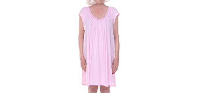 DIGNITY PAJAMAS Womens Cotton Cap Sleeve Adaptive Open Back Patient Nightgown with Lace Trim - Pink (S/M)