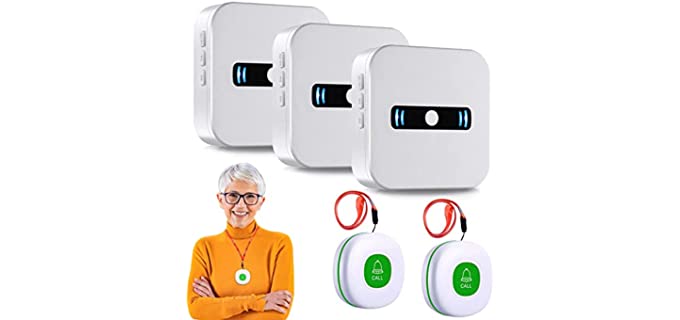 Daytech Caregiver Pager for Seniors - Emergency Pager System for Elderly Monitoring with 3 Portable Receivers + 2 Caregiver Call Buttons – Panic Button & Elderly Pager Alert Button - Range 320ft/120m
