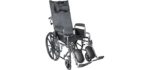 Drive Medical SSP20RBDDA Silver Sport Reclining Wheelchair with Detachable Desk Length Arms and Elevating Leg Rest, Silver Vein, 20 Inch