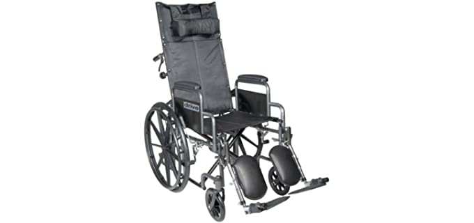 Drive Medical SSP20RBDDA Silver Sport Reclining Wheelchair with Detachable Desk Length Arms and Elevating Leg Rest, Silver Vein, 20 Inch