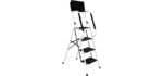 EdMaxwell 4 Step Ladder with Handrails 500 lb Capacity Step Stool Folding Portable Ladders for Home Kitchen Steel Frame with Non-Slip Wide Pedal Stepladder with Attachable Tool Bag