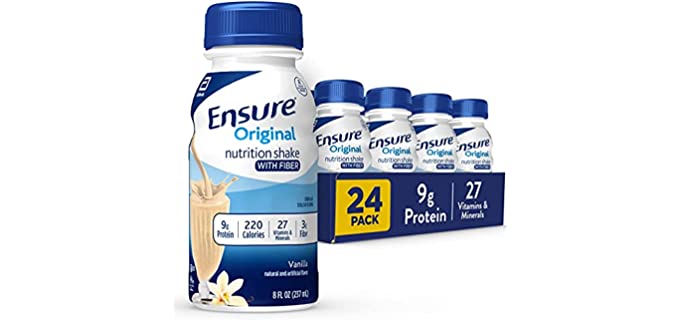 Ensure Original Nutrition Shake with Fiber, Small Meal Replacement Shake, Complete, Balanced Nutrition with Nutrients to Support Immune System Health, Vanilla, 8 fl oz, 24 Count