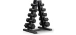 Epic Fitness 150-Pound Premium Hex Dumbbell Set with Heavy Duty A-Frame Rack