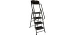 FOOWIN Step Ladder, 4 Step Folding Ladder with Handrails, Portable Steel Step Stool Wide Pedal Ladder Non-Slip Step Ladders for Home Office Kitchen with Detachable Tool Bag (4 Step)