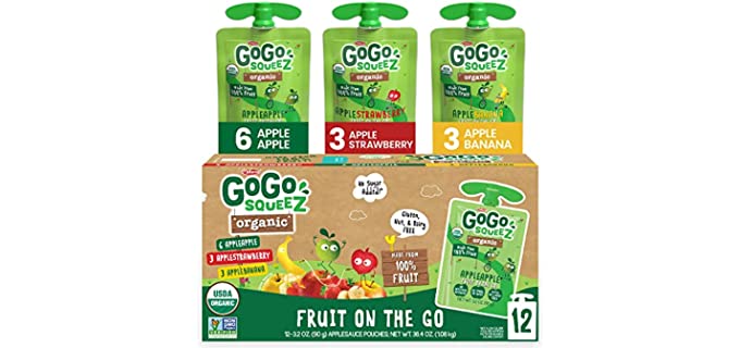 GoGo squeeZ Organic Fruit on the Go Variety Pack, Apple/Banana/Strawberry, 3.2 oz. (12 Pouches) - Made from Organic Apples, Bananas & Strawberries - Gluten Free Snacks - Nut & Dairy Free - Vegan Snack