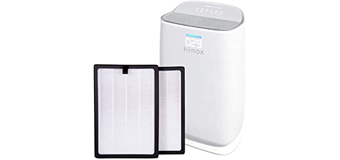 HIMOX Smart Air Purifiers for Home Large Room 845 sqft /H, Air Quality Monitor 20dB Quiet Air Cleanerfor Bedroom Office Classroom with 2 Pack Genuine Medical Grade H13 HEPA Replacement Filter