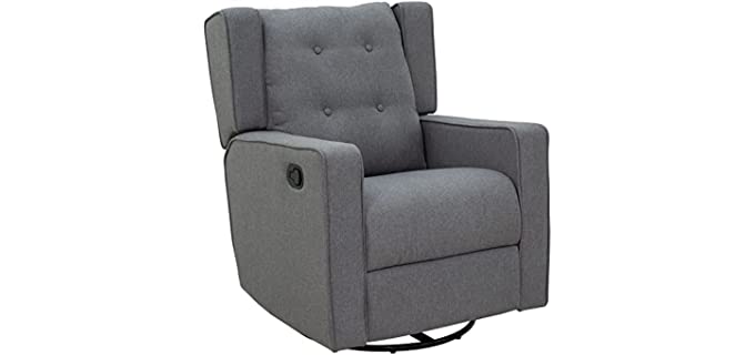 HOMCOM Wingback Recliner Chair Manual Rocking Sofa 360° Swivel Glider with Button Tufted, Padded Seat, Single Home Theater Seating for Living Room Bedroom, Grey