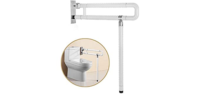 Handicap Grab Bars for Bathroom, Foldable Stainless Toilet Grab Bar with Textured Grip, 29.5(L)x27.5(H) inches Flip Up Toilet Safety Rails with Leg for Elderly